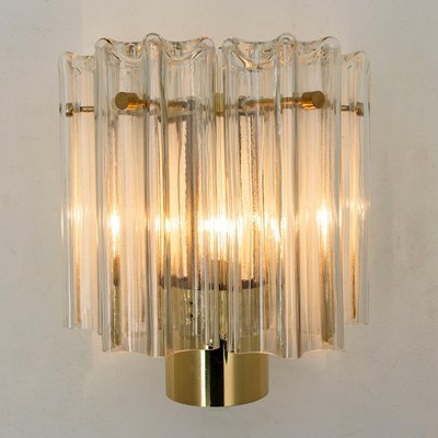 Clear Glass and Brass Wall Lights by J. T. Kalmar, Austria, 1960s, Set of 2-VDW-851168