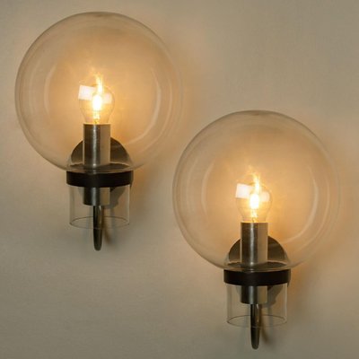 Clear Glass and Metal Wall Lamps by Glashütte Limburg, 1975s-VDW-1358396