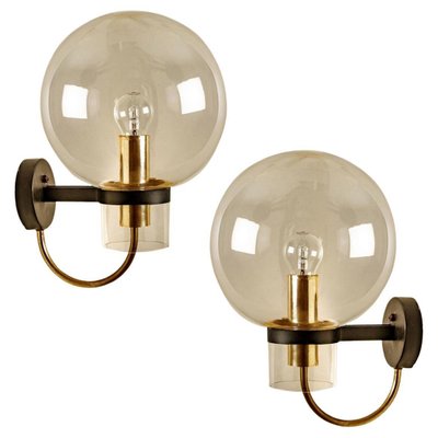 Clear Glass & Brass Wall Lamp attributed to Glashütte Limburg, 1975s-VDW-1407640