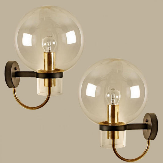 Clear Glass & Brass Wall Lamp attributed to Glashütte Limburg, 1975s