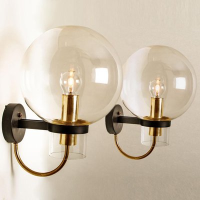 Clear Glass & Brass Wall Lamp attributed to Glashütte Limburg, 1975s-VDW-1407640