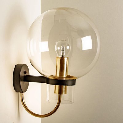 Clear Glass & Brass Wall Lamp attributed to Glashütte Limburg, 1975s-VDW-1407640