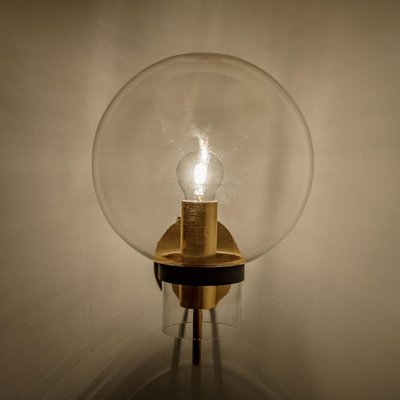 Clear Glass & Brass Wall Lamp attributed to Glashütte Limburg, 1975s-VDW-1407640