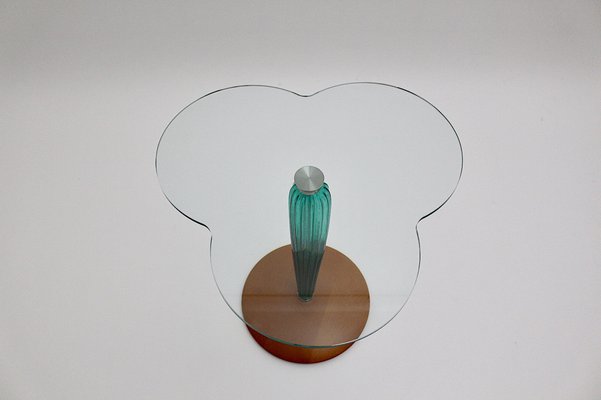 Clear Glass, Green Glass & Beech Clover Leaf Side Table, Italy, 1980s-NB-982732