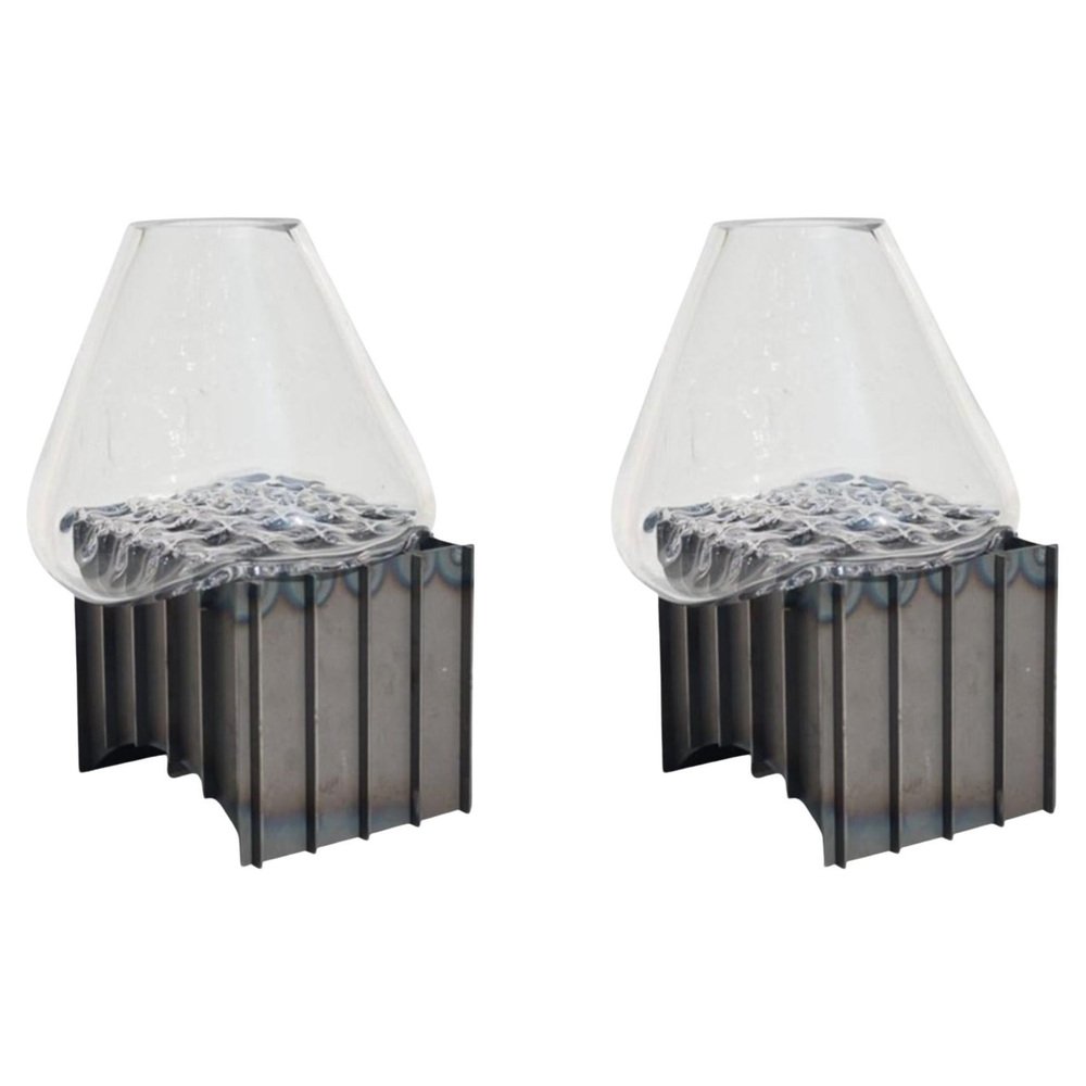 Clear Grid Table Vases by Studio Thier & Van Daalen, Set of 2