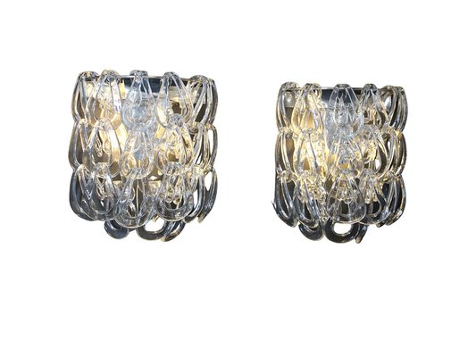 Clear Murano Glass Wall Lights by Angelo Mangiarotti for Vistosi, 1970s, Set of 2-YF-1420550