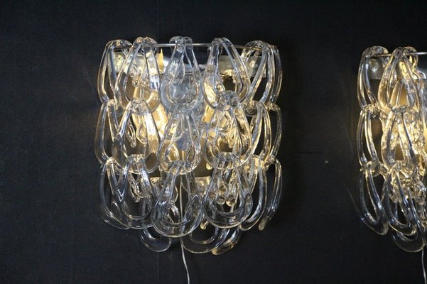 Clear Murano Glass Wall Lights by Angelo Mangiarotti for Vistosi, 1970s, Set of 2-YF-1420550