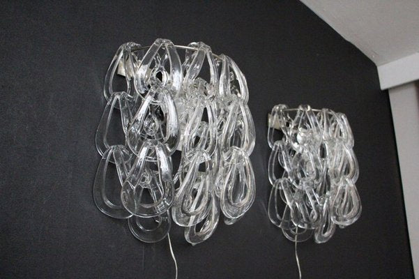 Clear Murano Glass Wall Lights by Angelo Mangiarotti for Vistosi, 1970s, Set of 2-YF-1420550