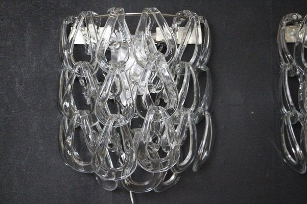 Clear Murano Glass Wall Lights by Angelo Mangiarotti for Vistosi, 1970s, Set of 2-YF-1420550