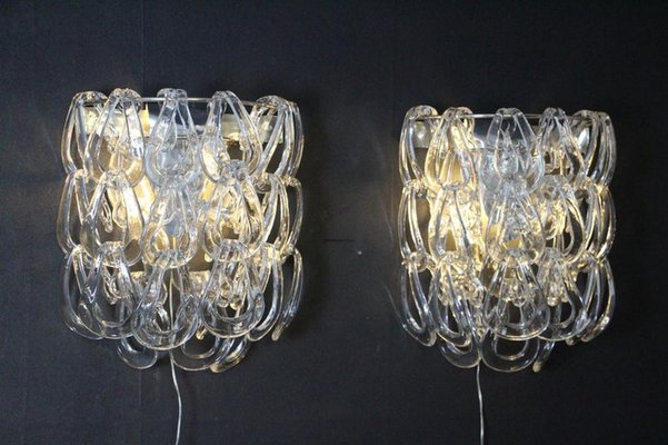 Clear Murano Glass Wall Lights by Angelo Mangiarotti for Vistosi, 1970s, Set of 2-YF-1420550