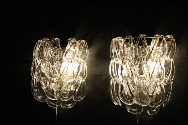 Clear Murano Glass Wall Lights by Angelo Mangiarotti for Vistosi, 1970s, Set of 2-YF-1420550