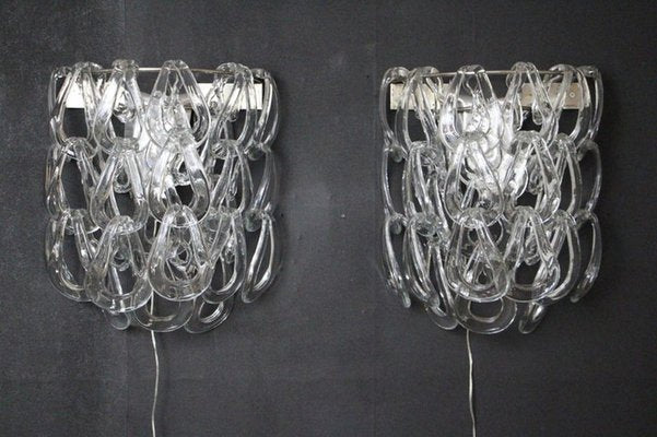 Clear Murano Glass Wall Lights by Angelo Mangiarotti for Vistosi, 1970s, Set of 2-YF-1420550