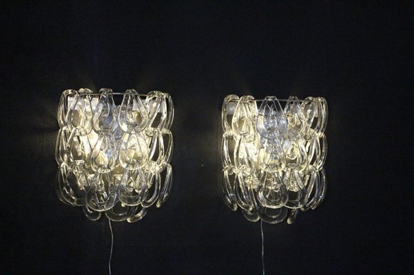 Clear Murano Glass Wall Lights by Angelo Mangiarotti for Vistosi, 1970s, Set of 2-YF-1420550