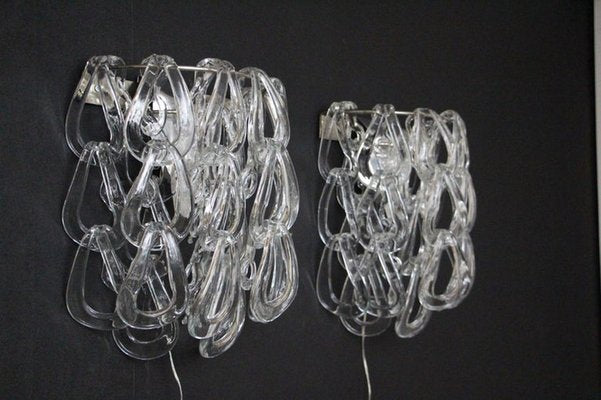 Clear Murano Glass Wall Lights by Angelo Mangiarotti for Vistosi, 1970s, Set of 2-YF-1420550