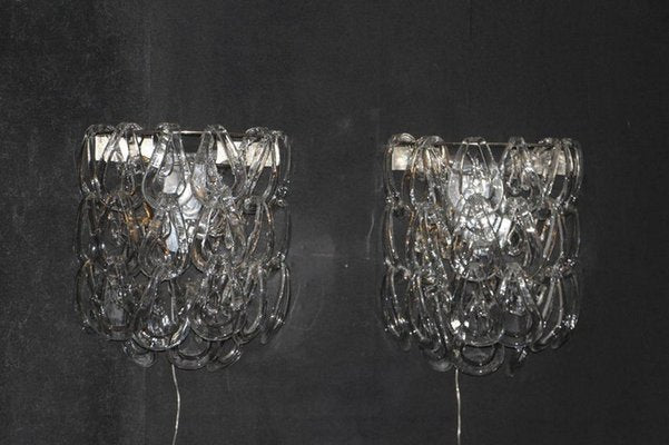 Clear Murano Glass Wall Lights by Angelo Mangiarotti for Vistosi, 1970s, Set of 2-YF-1420550