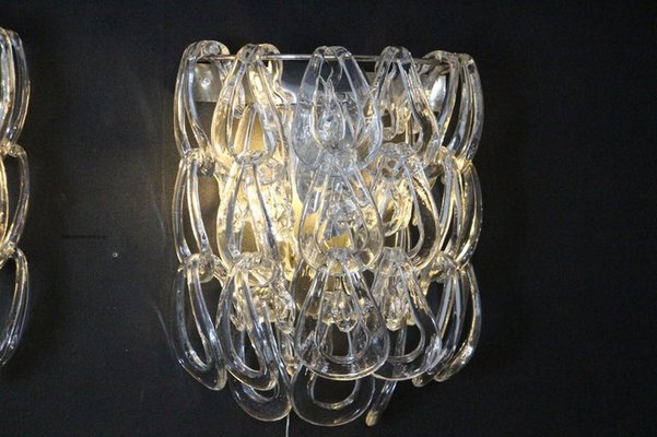 Clear Murano Glass Wall Lights by Angelo Mangiarotti for Vistosi, 1970s, Set of 2-YF-1420550