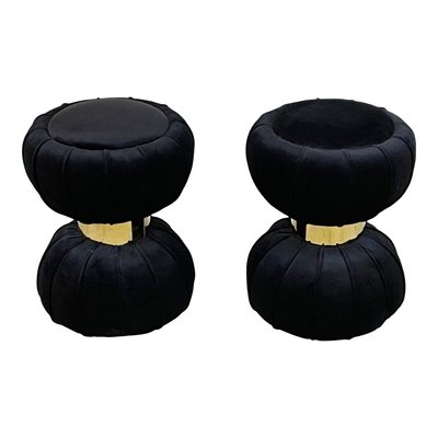 Clessidra Poufs in Black Velvet, 1990s, Set of 2-BEW-1789184