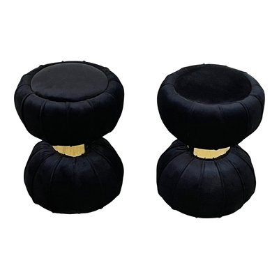 Clessidra Poufs in Black Velvet, 1990s, Set of 2-BEW-1789184