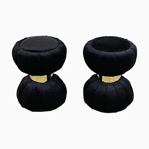 Clessidra Poufs in Black Velvet, 1990s, Set of 2-BEW-1789184