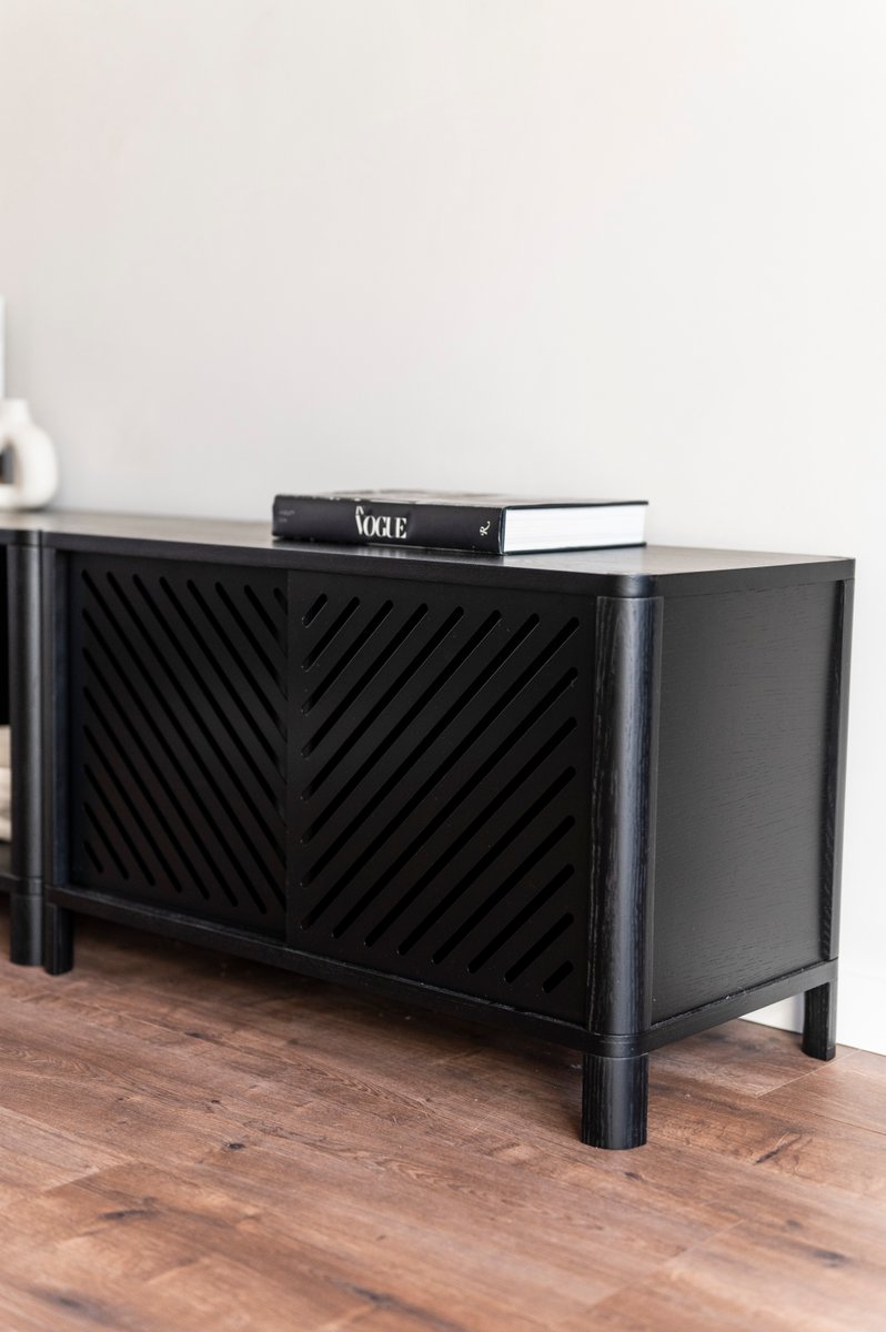 Cloe Black TV Stand with Black Metal Doors by Woodendot