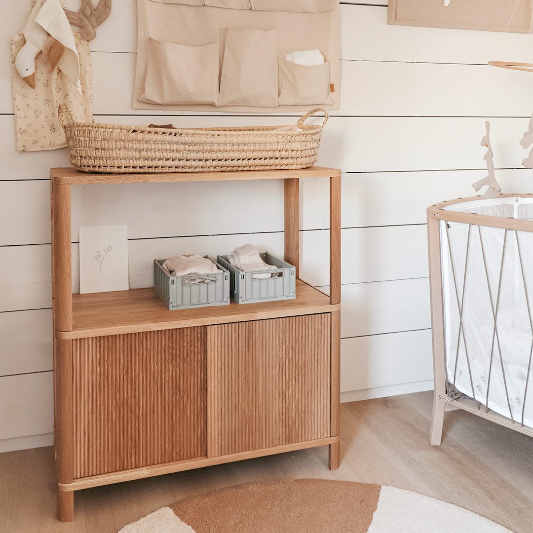 Cloe Oak Side Table with Wooden Doors by Woodendot