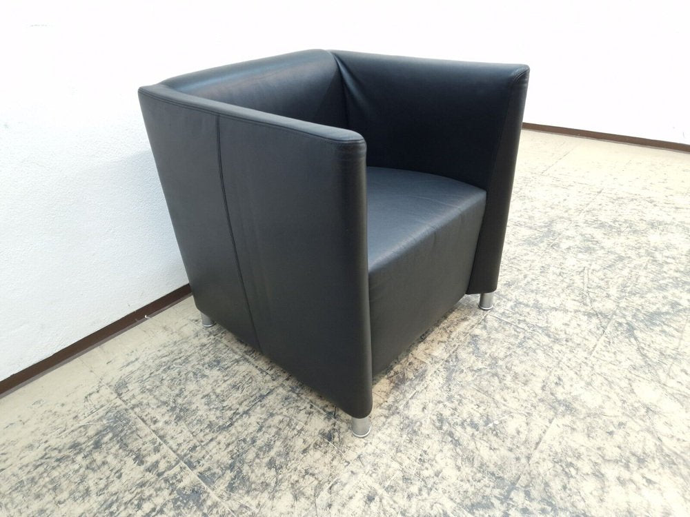 Club Armchair in Black Designer Real Leather from Walter Knoll / Wilhelm Knoll