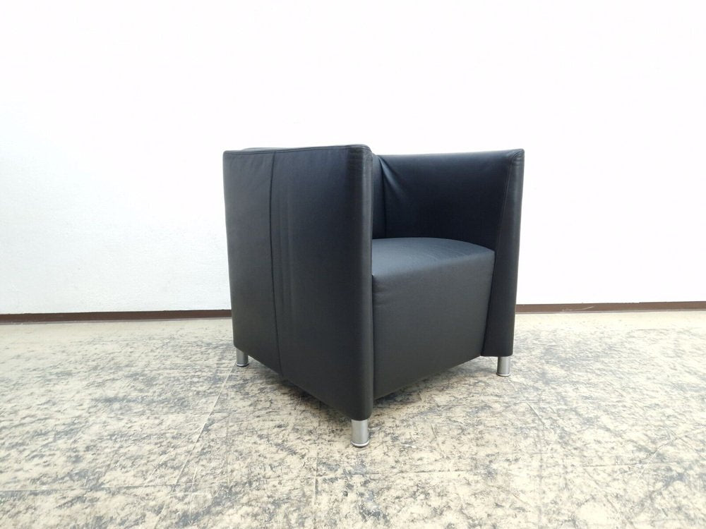 Club Armchair in Black Designer Real Leather from Walter Knoll / Wilhelm Knoll