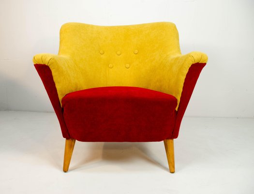 Club Armchair in Red and Yellow, 1930s-TZ-732159