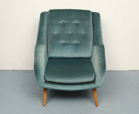 Club Chair in Blue in Velour, 1950s-PF-1369461