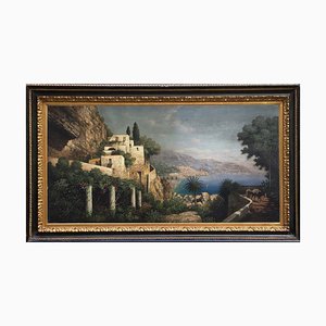 Coast Landscape Painting, Posillipo School, Italy, Oil on Canvas, Framed-YUW-1299403