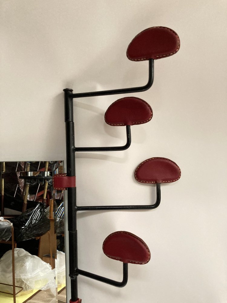 Coat and Umbrella Stand in Sheathed Leather by Jacques Adnet, 1950s