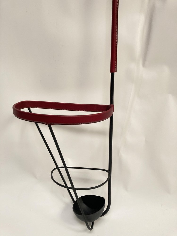 Coat and Umbrella Stand in Sheathed Leather by Jacques Adnet, 1950s-VRR-1718515