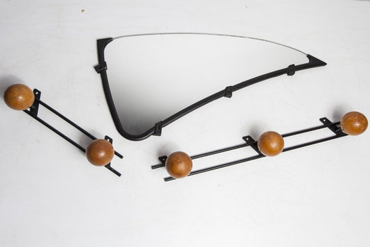 Coat Hanger and Asymmetrical Mirror, 1960s, Set of 3