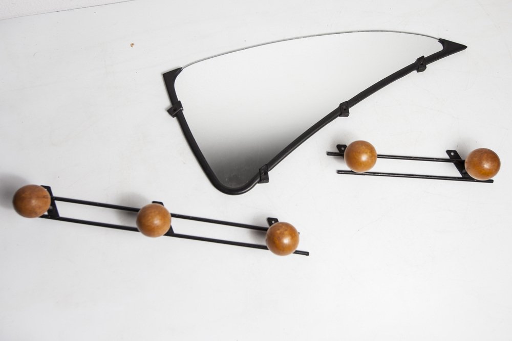 Coat Hanger and Asymmetrical Mirror, 1960s, Set of 3