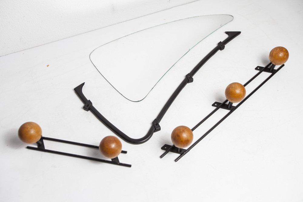 Coat Hanger and Asymmetrical Mirror, 1960s, Set of 3