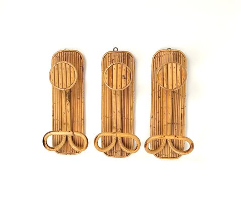 Coat Rack Stands in Bamboo and Rattan, Italy, 1970s, Set of 3-LYQ-1419253