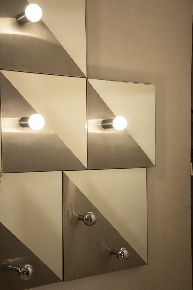 Coat Rack with Lights on Adjustable Steel Squared Bases, 1970s