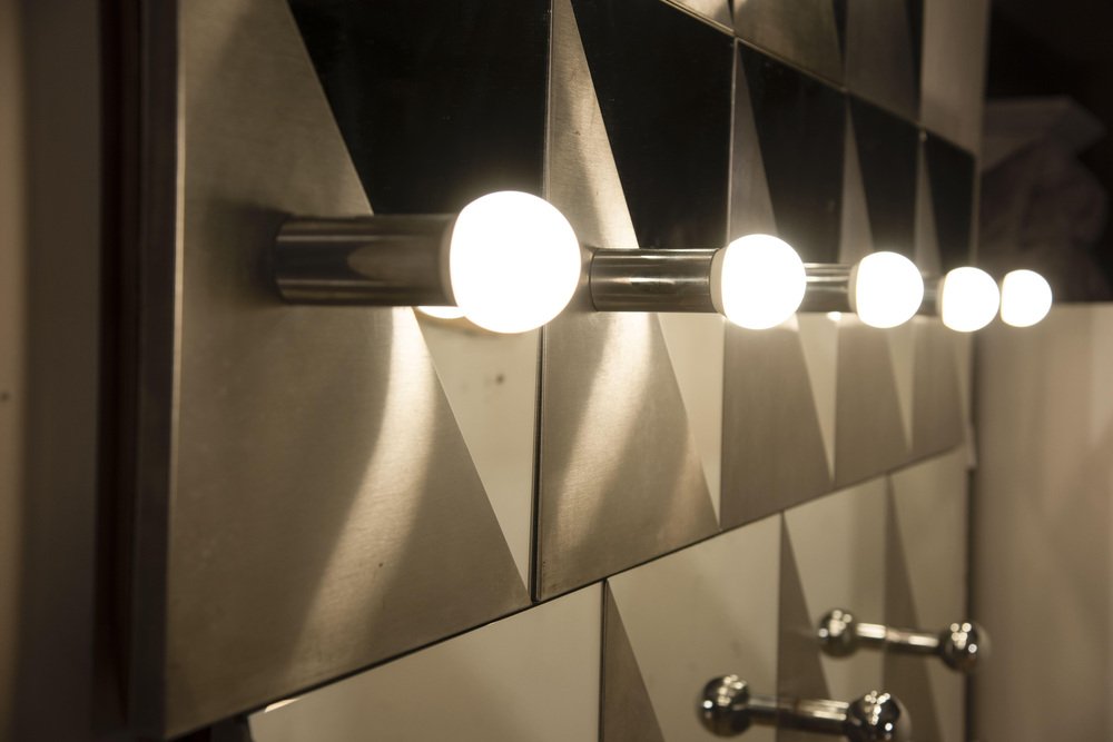 Coat Rack with Lights on Adjustable Steel Squared Bases, 1970s