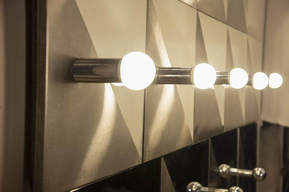 Coat Rack with Lights on Adjustable Steel Squared Bases, 1970s