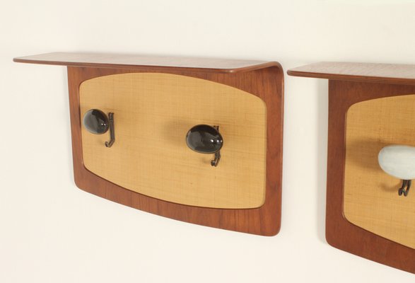 Coat Racks in Teak and Seagrass by Campo & Graffi for Home, Italy, 1950s, Set of 2-UB-1818676