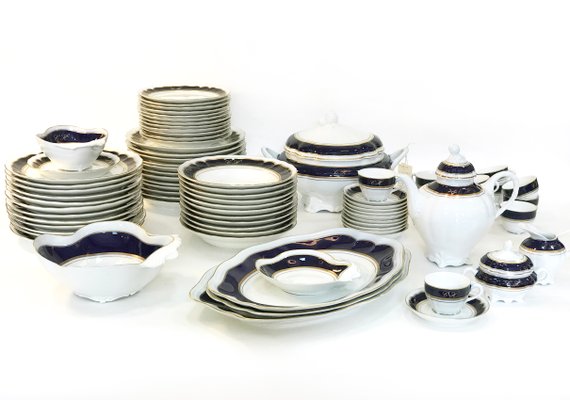 Cobalt & 24K Gold Porcelain Service from Bidasoa, 1980s, Set of 84-TS-771657