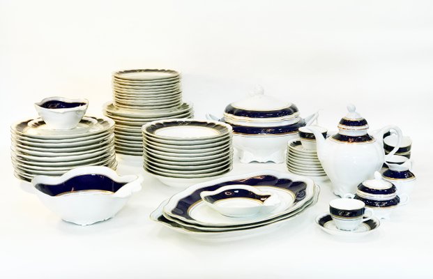 Cobalt & 24K Gold Porcelain Service from Bidasoa, 1980s, Set of 84-TS-771657