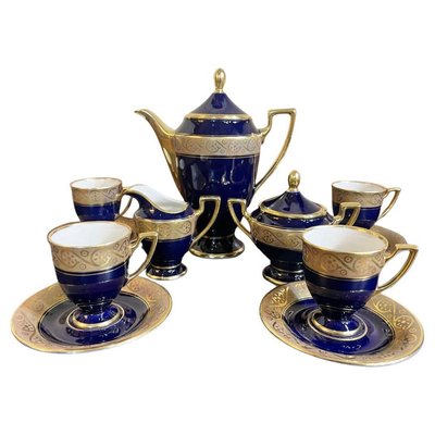 Cobalt and Gold Porcelain Tea Service from Bavaria Waldershof, Germany, Set of 11-UCH-2035243