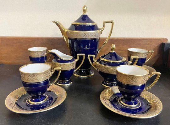 Cobalt and Gold Porcelain Tea Service from Bavaria Waldershof, Germany, Set of 11-UCH-2035243