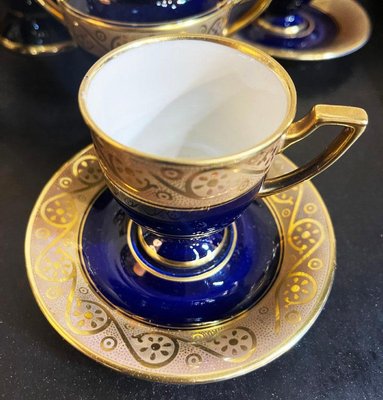 Cobalt and Gold Porcelain Tea Service from Bavaria Waldershof, Germany, Set of 11-UCH-2035243