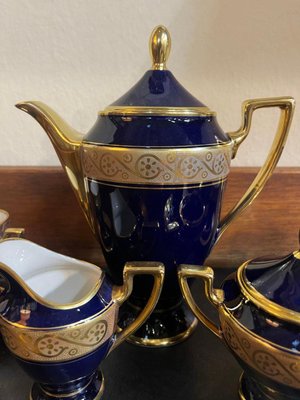 Cobalt and Gold Porcelain Tea Service from Bavaria Waldershof, Germany, Set of 11-UCH-2035243