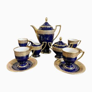 Cobalt and Gold Porcelain Tea Service from Bavaria Waldershof, Germany, Set of 11-UCH-2035243