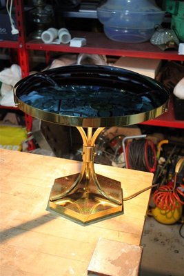 Cobalt Blue Concave Glass and Brass Table Lamp, 1950s-EH-1426489