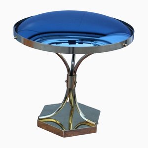 Cobalt Blue Concave Glass and Brass Table Lamp, 1950s-EH-1426489