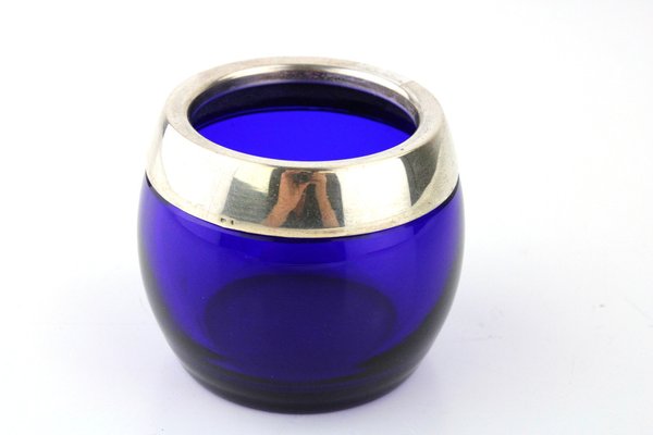 Cobalt Blue Glass Vessel with Silver Edge, 1970s-ZWH-1394816